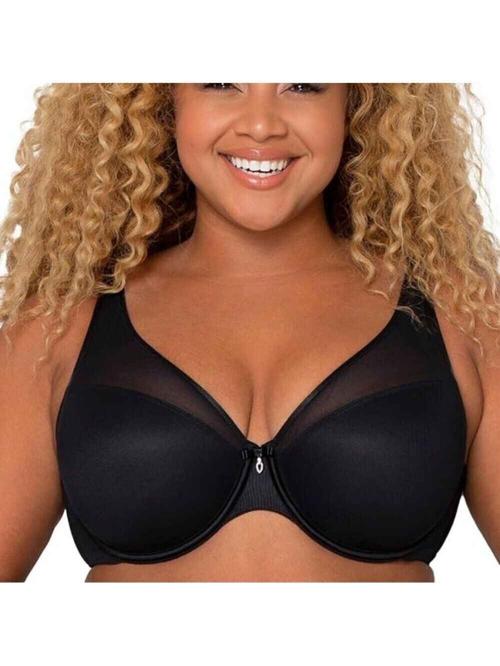 Curvy Couture Sheer Mesh Plunge T-Shirt Bra 38F NWT Black